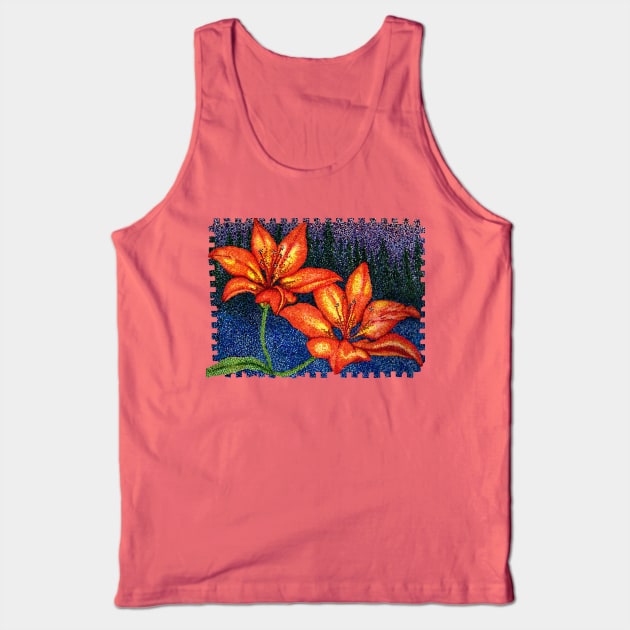 Prairie Lily Pointillism Tank Top by Orphean Designs